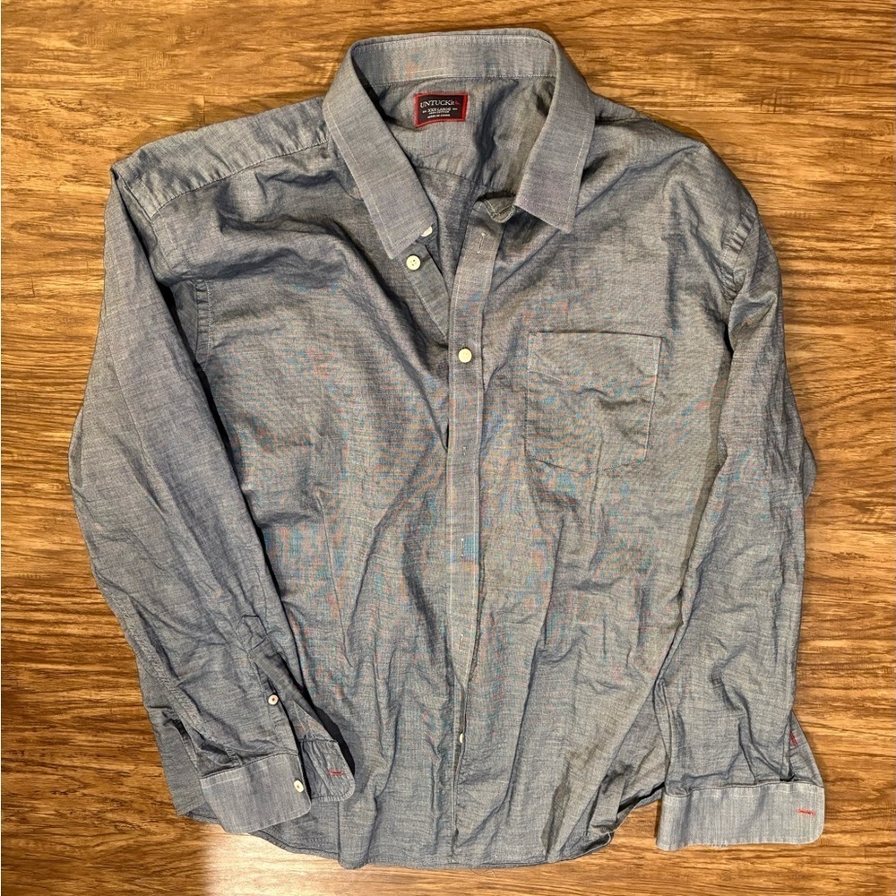 UNTUCKit navy Blue Stretch Long Sleeve Button Up Shirt Mens XXXL classic comfort